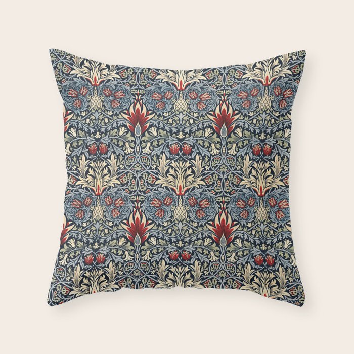 Vintage William Morris Snakeshead Red Floral Print Throw Pillow Gallery Image 6