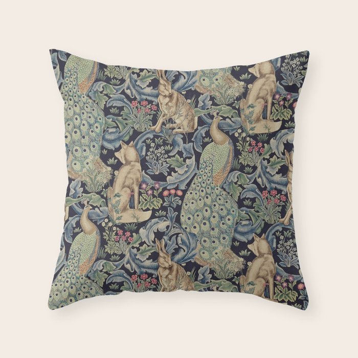 William Morris Vintage Craftsman Forest Compilation Indigo Blue  Throw Pillow Gallery Image 6
