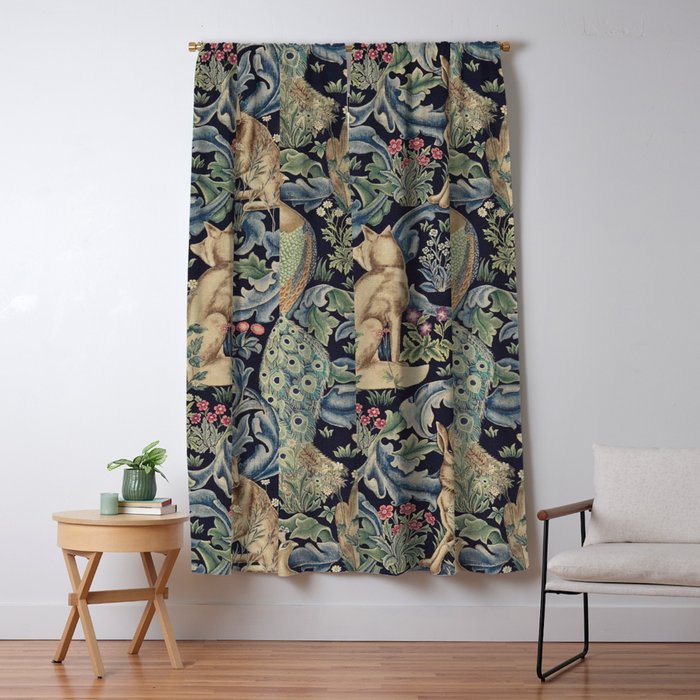 William Morris Vintage Craftsman Forest Compilation Indigo Blue  Window Curtain Gallery Image 5
