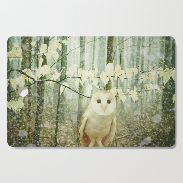 Winter Owl - whimsical snowy winter forest photo Cutting Board Gallery Image 1