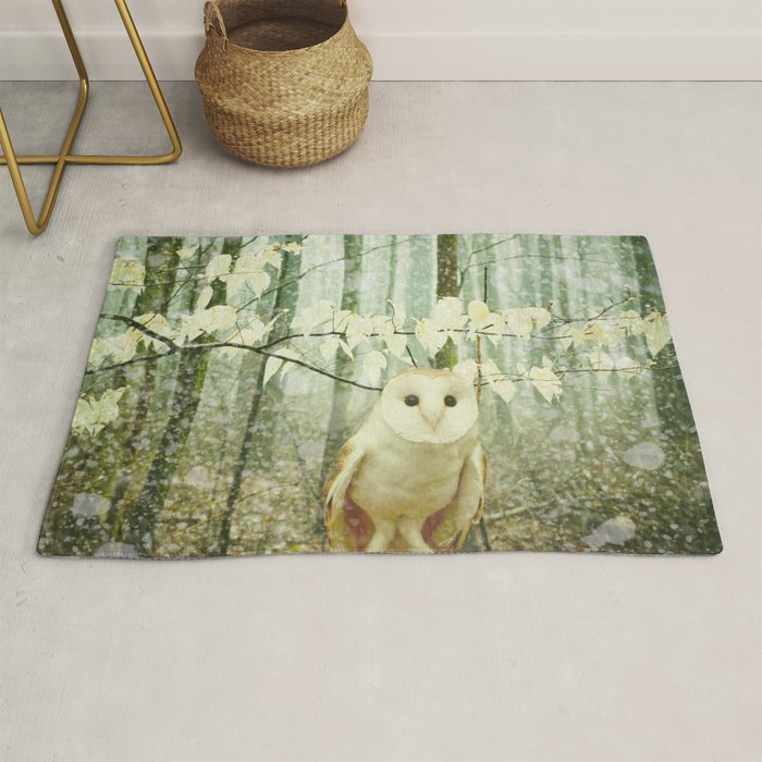 Winter Owl - whimsical snowy winter forest photo Rug Gallery Image 1