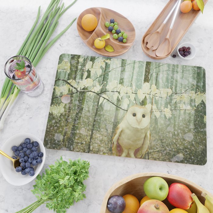 Winter Owl - whimsical snowy winter forest photo Cutting Board Gallery Image 2