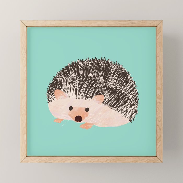 Hedgehog Turquoise Mini Art Print Gallery Image 1