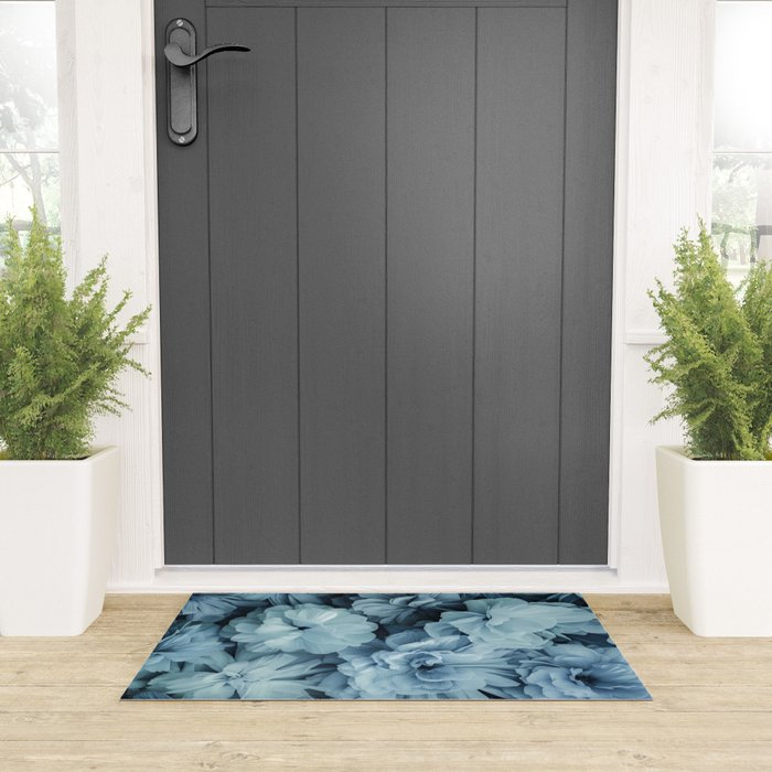 Floral Romance Vintage Nostalgia Aqual Blue Welcome Mat Gallery Image 3