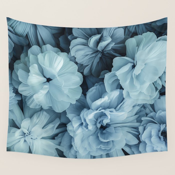 Floral Romance Vintage Nostalgia Aqual Blue Wall Tapestry Gallery Image 4