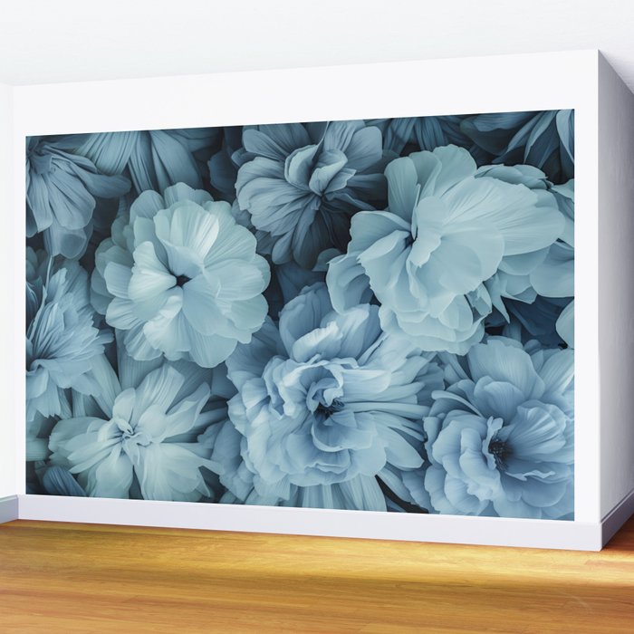 Floral Romance Vintage Nostalgia Aqual Blue Wall Mural Gallery Image 2