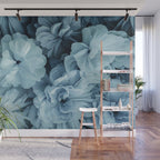 Floral Romance Vintage Nostalgia Aqual Blue Wall Mural Gallery Image 1