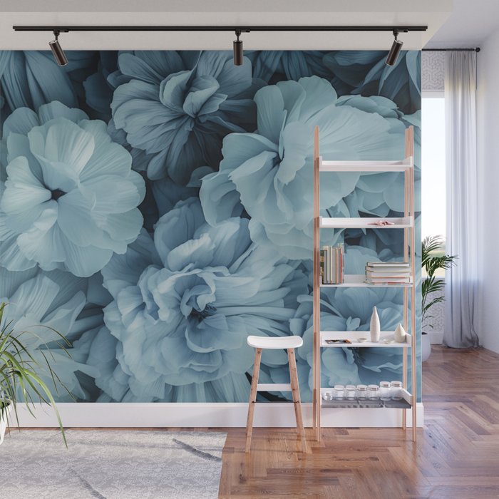 Floral Romance Vintage Nostalgia Aqual Blue Wall Mural Gallery Image 1