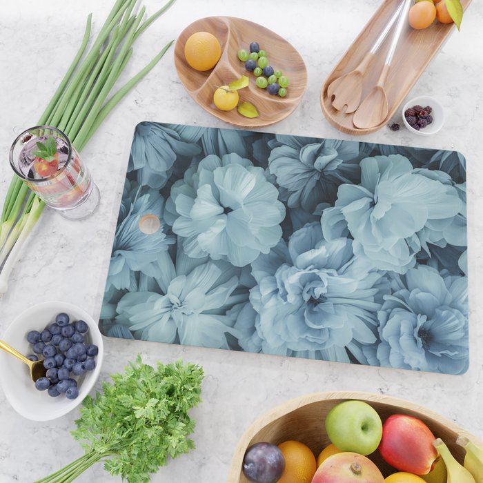 Floral Romance Vintage Nostalgia Aqual Blue Cutting Board Gallery Image 2
