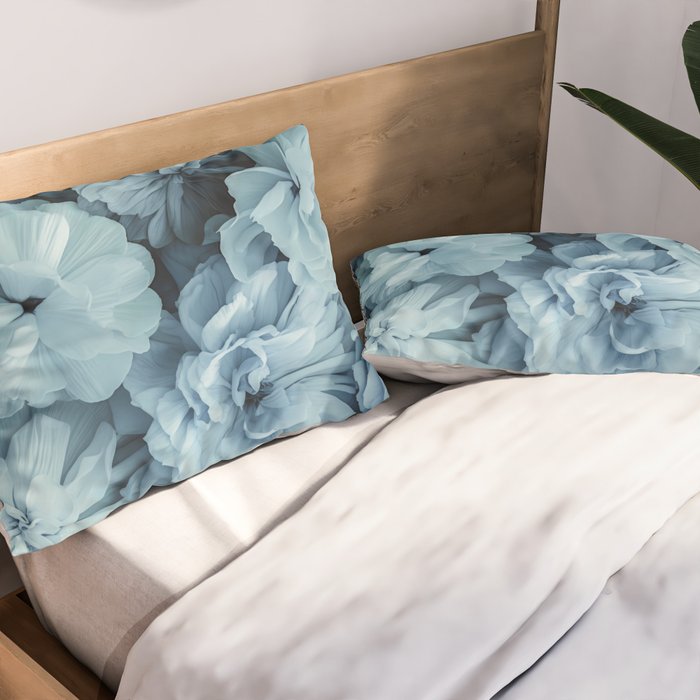 Floral Romance Vintage Nostalgia Aqual Blue Pillow Sham Gallery Image 2
