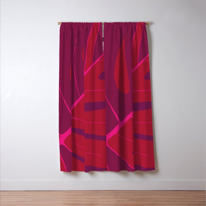 Only One Monstera Leaf in Red And Purple Colors #decor #society6 #buyart Window Curtain Gallery Image 3