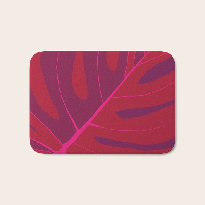 Only One Monstera Leaf in Red And Purple Colors #decor #society6 #buyart Bath Mat Gallery Image 1