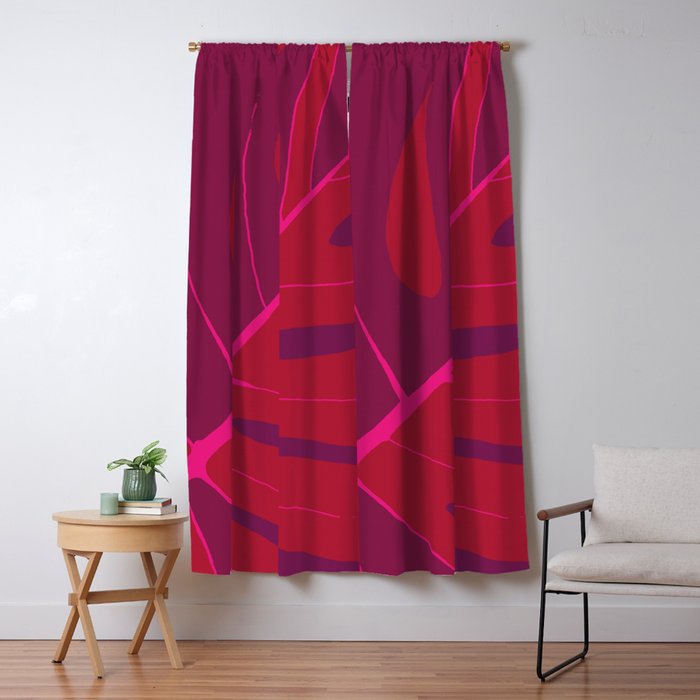 Only One Monstera Leaf in Red And Purple Colors #decor #society6 #buyart Window Curtain Gallery Image 5