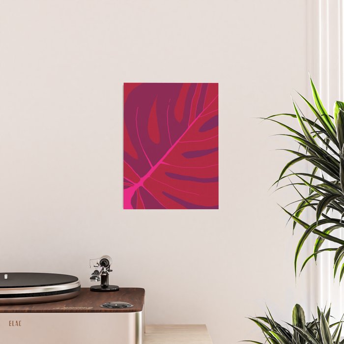 Only One Monstera Leaf in Red And Purple Colors #decor #society6 #buyart Poster Gallery Image 2