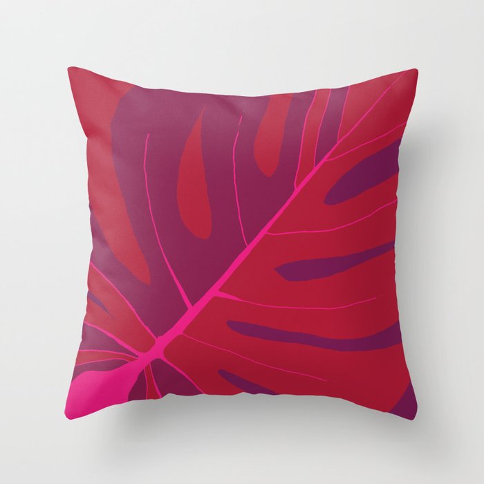 Only One Monstera Leaf in Red And Purple Colors #decor #society6 #buyart Throw Pillow Gallery Image 6