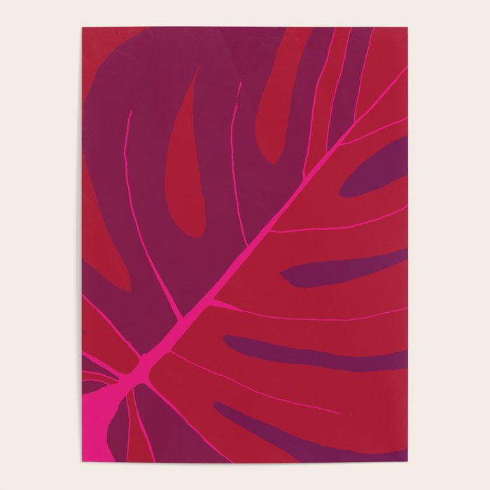 Only One Monstera Leaf in Red And Purple Colors #decor #society6 #buyart Poster Gallery Image 4