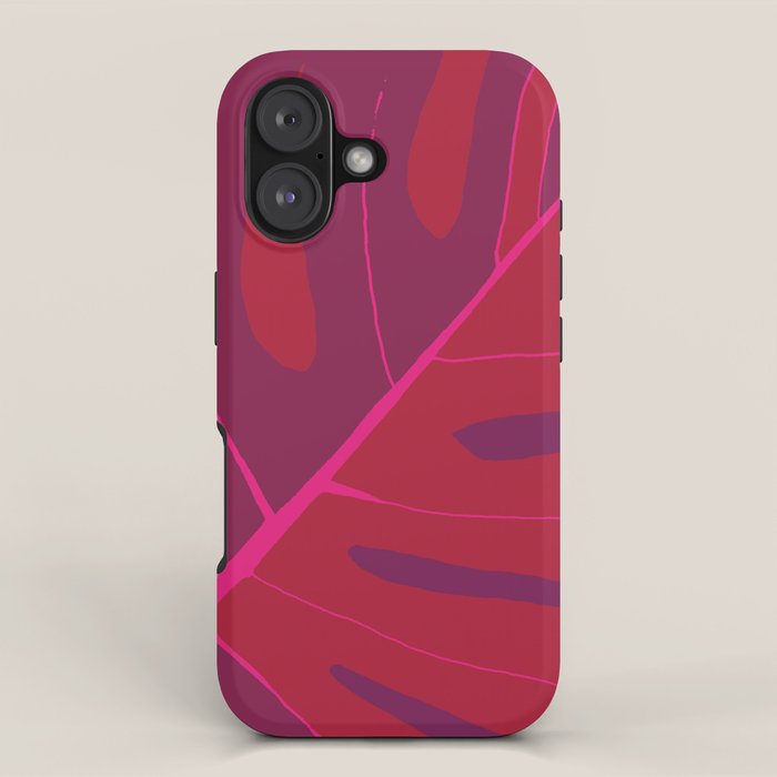 Only One Monstera Leaf in Red And Purple Colors #decor #society6 #buyart iPhone Case Gallery Image 1
