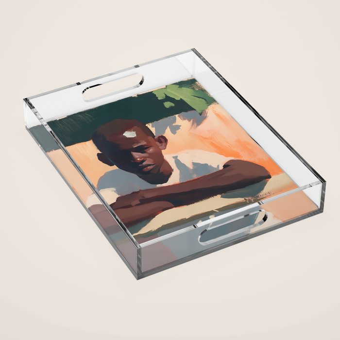 Contemporary Black Portrait in Warm Light Acrylic Tray Gallery Image 1