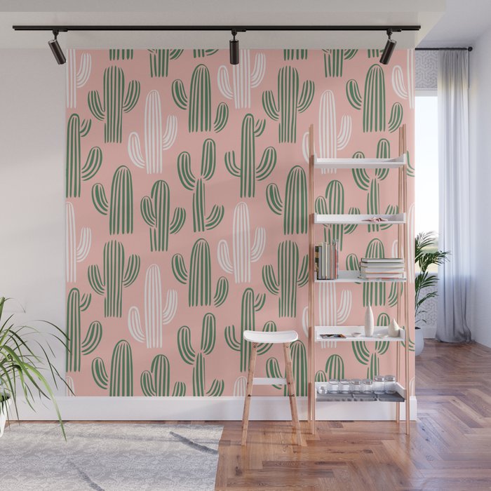 Cactus plant doodle art pattern Wall Mural Gallery Image 1