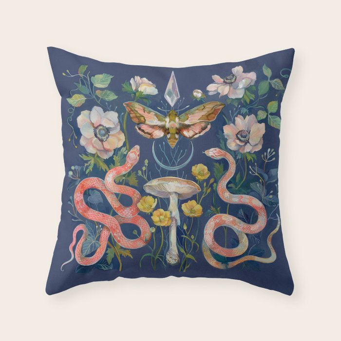 Snake Moth Mushroom  Throw Pillow Gallery Image 6