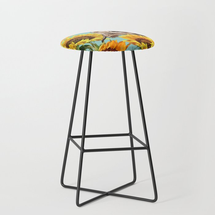 Highland Cow with Sunflowers in Blue Stool Gallery Image 1