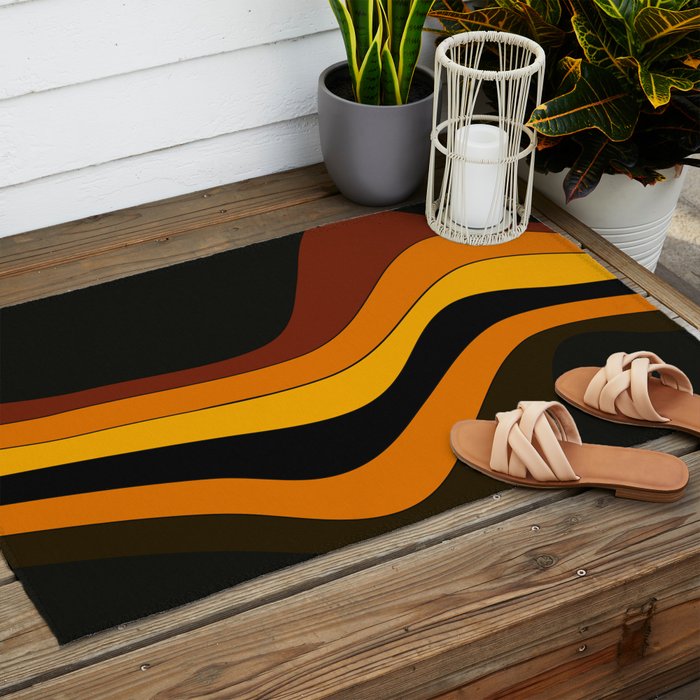 Retro 1970's Groovy Lines Colorful Designs Trending Art Outdoor Rug Gallery Image 2
