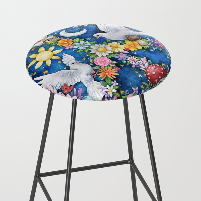Watercolor Floral PEACE Sign illustration Stool Gallery Image 2