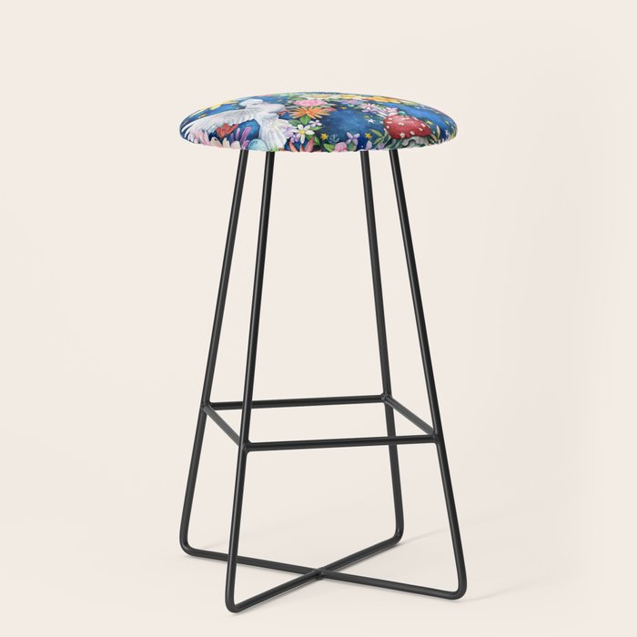 Watercolor Floral PEACE Sign illustration Stool Gallery Image 1