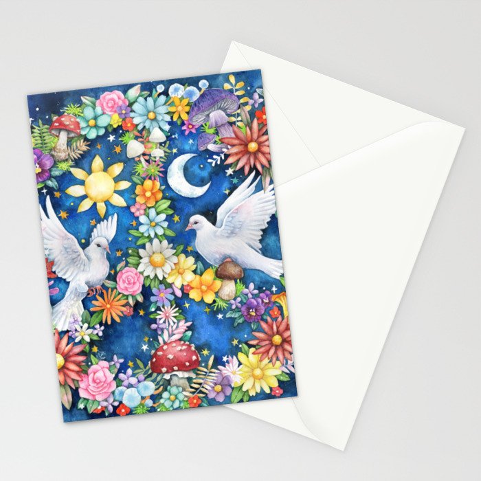 Watercolor Floral PEACE Sign illustration Stationery Card Gallery Image 2