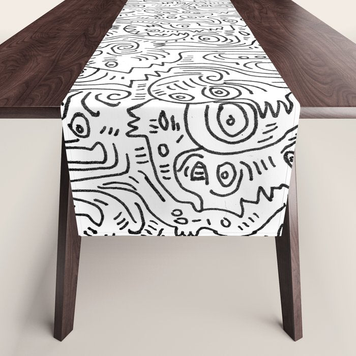 Graffiti Black and White Pattern Doodle Hand Designed Scan Table Runner Gallery Image 1