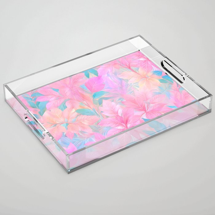 Unicorn Garden, Iridescent Holographic Soft Pastel Gradient, Yoga Meditation Mindfulness Spiritual, Eclectic Pink Botanical Nature Plants Forest Graphic Design Pattern Acrylic Tray Gallery Image 1
