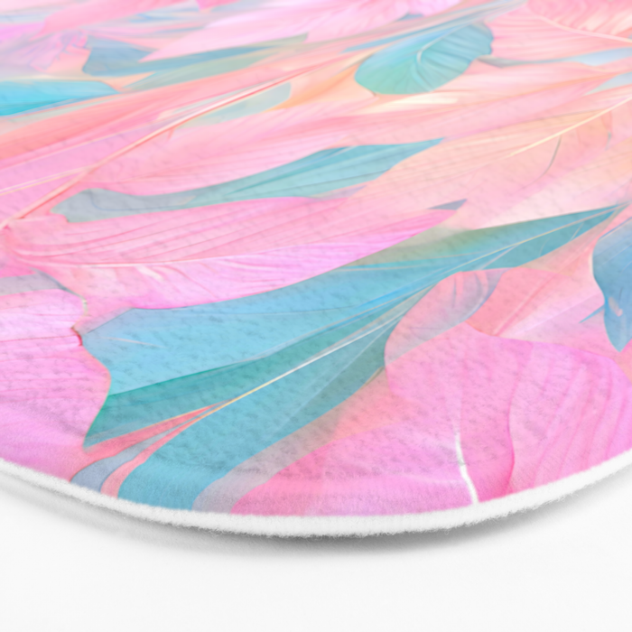 Unicorn Garden, Iridescent Holographic Soft Pastel Gradient, Yoga Meditation Mindfulness Spiritual, Eclectic Pink Botanical Nature Plants Forest Graphic Design Pattern Bath Mat Gallery Image 3