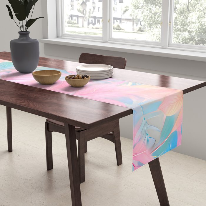 Unicorn Garden, Iridescent Holographic Soft Pastel Gradient, Yoga Meditation Mindfulness Spiritual, Eclectic Pink Botanical Nature Plants Forest Graphic Design Pattern Table Runner Gallery Image 2