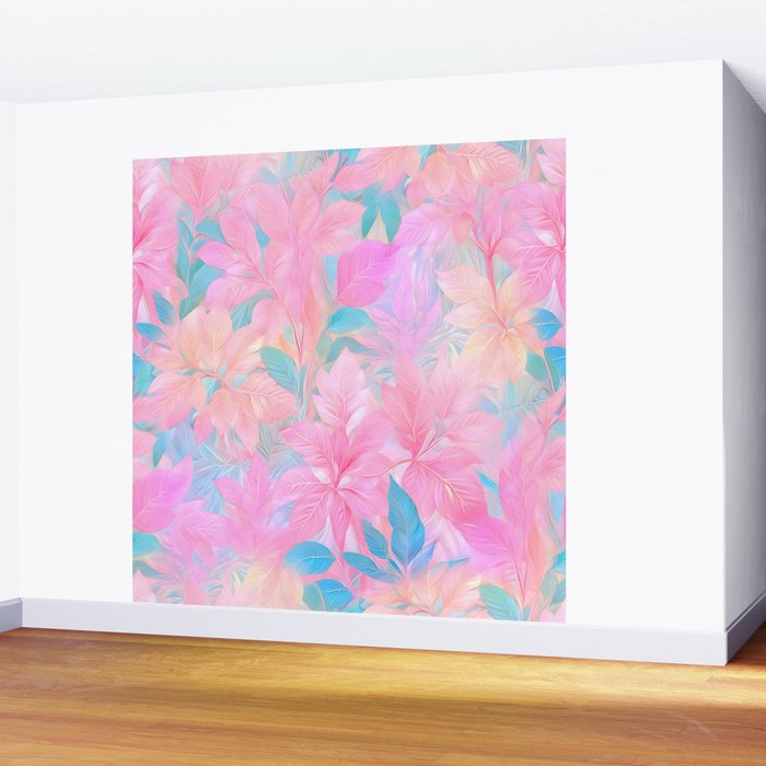 Unicorn Garden, Iridescent Holographic Soft Pastel Gradient, Yoga Meditation Mindfulness Spiritual, Eclectic Pink Botanical Nature Plants Forest Graphic Design Pattern Wall Mural Gallery Image 2