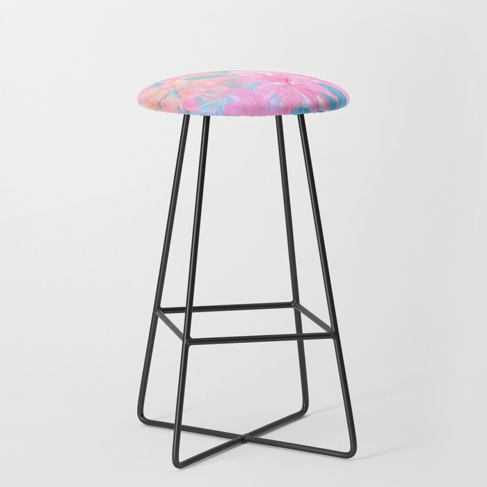 Unicorn Garden, Iridescent Holographic Soft Pastel Gradient, Yoga Meditation Mindfulness Spiritual, Eclectic Pink Botanical Nature Plants Forest Graphic Design Pattern Stool Gallery Image 1