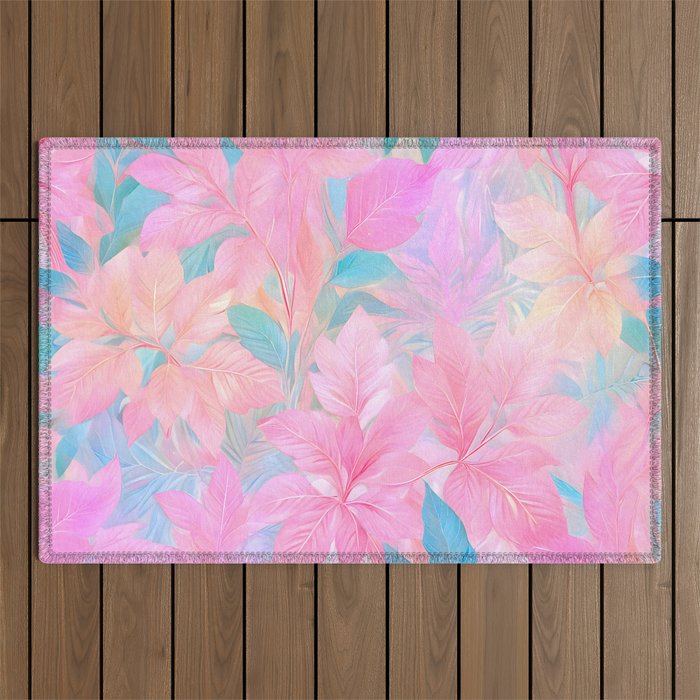 Unicorn Garden, Iridescent Holographic Soft Pastel Gradient, Yoga Meditation Mindfulness Spiritual, Eclectic Pink Botanical Nature Plants Forest Graphic Design Pattern Outdoor Rug Gallery Image 1