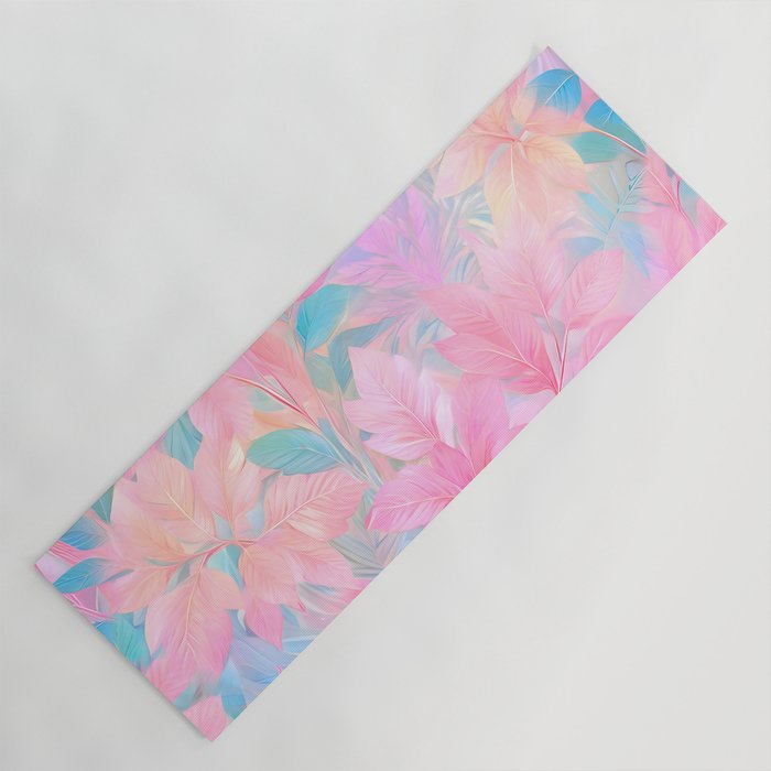 Unicorn Garden, Iridescent Holographic Soft Pastel Gradient, Yoga Meditation Mindfulness Spiritual, Eclectic Pink Botanical Nature Plants Forest Graphic Design Pattern Yoga Mat Gallery Image 1