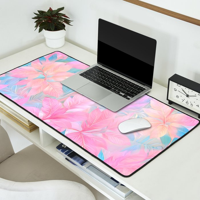 Unicorn Garden, Iridescent Holographic Soft Pastel Gradient, Yoga Meditation Mindfulness Spiritual, Eclectic Pink Botanical Nature Plants Forest Graphic Design Pattern Desk Mat Gallery Image 2