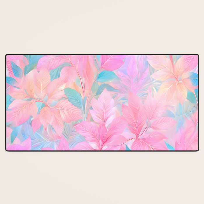 Unicorn Garden, Iridescent Holographic Soft Pastel Gradient, Yoga Meditation Mindfulness Spiritual, Eclectic Pink Botanical Nature Plants Forest Graphic Design Pattern Desk Mat Gallery Image 3