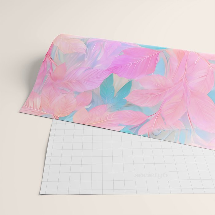 Unicorn Garden, Iridescent Holographic Soft Pastel Gradient, Yoga Meditation Mindfulness Spiritual, Eclectic Pink Botanical Nature Plants Forest Graphic Design Pattern Wrapping Paper Gallery Image 2