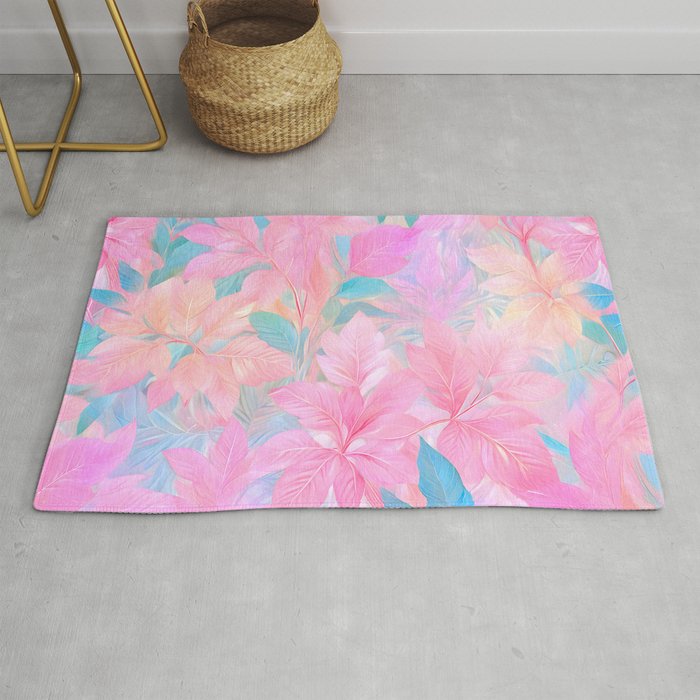 Unicorn Garden, Iridescent Holographic Soft Pastel Gradient, Yoga Meditation Mindfulness Spiritual, Eclectic Pink Botanical Nature Plants Forest Graphic Design Pattern Rug Gallery Image 1