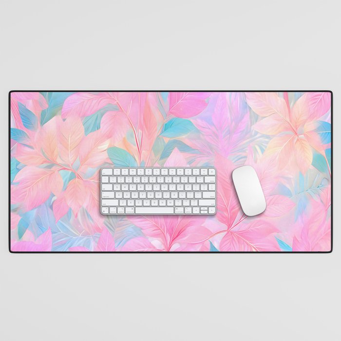 Unicorn Garden, Iridescent Holographic Soft Pastel Gradient, Yoga Meditation Mindfulness Spiritual, Eclectic Pink Botanical Nature Plants Forest Graphic Design Pattern Desk Mat Gallery Image 1