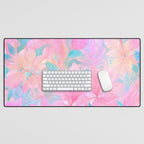 Unicorn Garden, Iridescent Holographic Soft Pastel Gradient, Yoga Meditation Mindfulness Spiritual, Eclectic Pink Botanical Nature Plants Forest Graphic Design Pattern Desk Mat Gallery Image 1