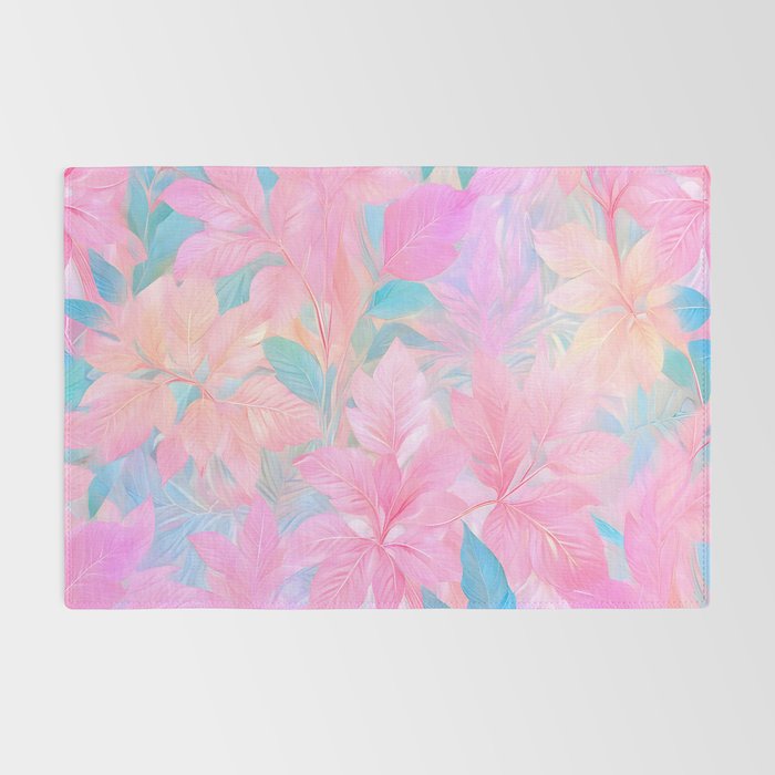 Unicorn Garden, Iridescent Holographic Soft Pastel Gradient, Yoga Meditation Mindfulness Spiritual, Eclectic Pink Botanical Nature Plants Forest Graphic Design Pattern Rug Gallery Image 2
