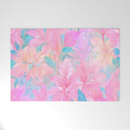 Unicorn Garden, Iridescent Holographic Soft Pastel Gradient, Yoga Meditation Mindfulness Spiritual, Eclectic Pink Botanical Nature Plants Forest Graphic Design Pattern Welcome Mat Gallery Image 1