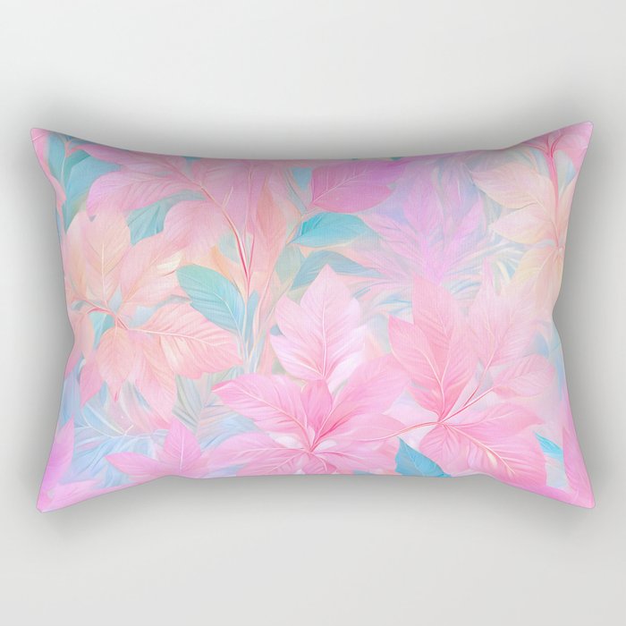 Unicorn Garden, Iridescent Holographic Soft Pastel Gradient, Yoga Meditation Mindfulness Spiritual, Eclectic Pink Botanical Nature Plants Forest Graphic Design Pattern Rectangular Pillow Gallery Image 1