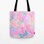 Unicorn Garden, Iridescent Holographic Soft Pastel Gradient, Yoga Meditation Mindfulness Spiritual, Eclectic Pink Botanical Nature Plants Forest Graphic Design Pattern Tote Bag Gallery Image 1