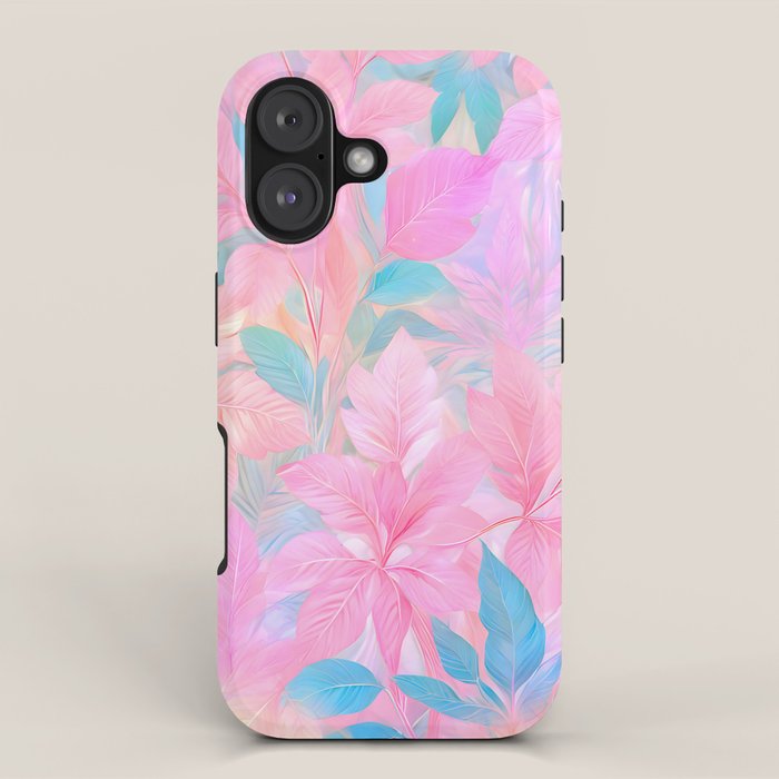 Unicorn Garden, Iridescent Holographic Soft Pastel Gradient, Yoga Meditation Mindfulness Spiritual, Eclectic Pink Botanical Nature Plants Forest Graphic Design Pattern iPhone Case Gallery Image 1