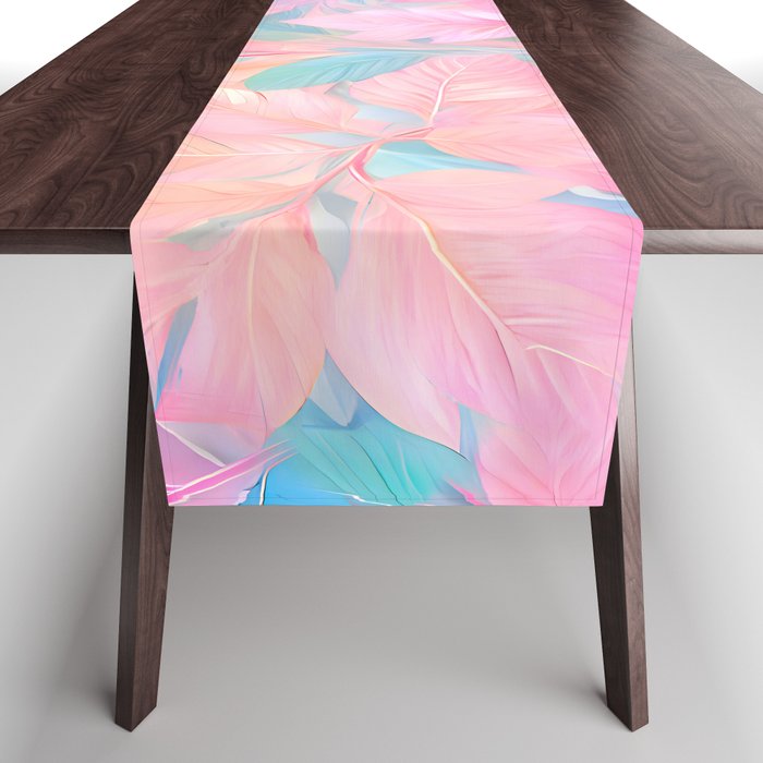 Unicorn Garden, Iridescent Holographic Soft Pastel Gradient, Yoga Meditation Mindfulness Spiritual, Eclectic Pink Botanical Nature Plants Forest Graphic Design Pattern Table Runner Gallery Image 1