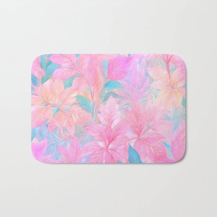 Unicorn Garden, Iridescent Holographic Soft Pastel Gradient, Yoga Meditation Mindfulness Spiritual, Eclectic Pink Botanical Nature Plants Forest Graphic Design Pattern Bath Mat Gallery Image 1